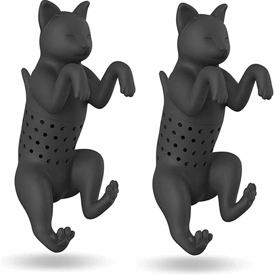 Briday - Silicone Teapot, 2 Pieces Cat Tea Filter Cute Cat Tea Filter Snack Garden Tea Picnic Tea Pot Tea Strainer (Gray)