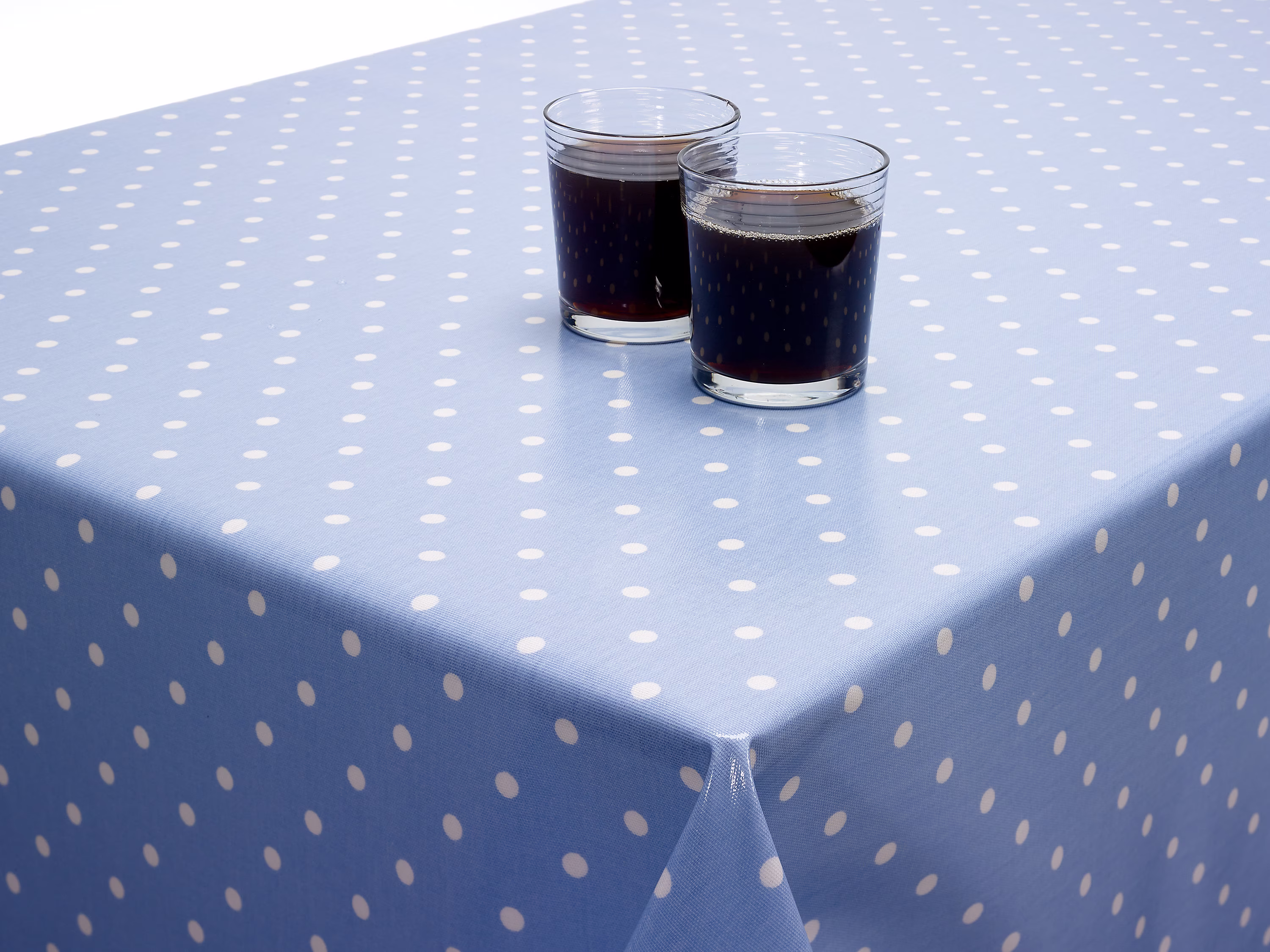 Oilcloth Wipe Clean Tablecloth Fabric - Dotty Powder Blue Polka Dot Design Round, Rectangle Or Square