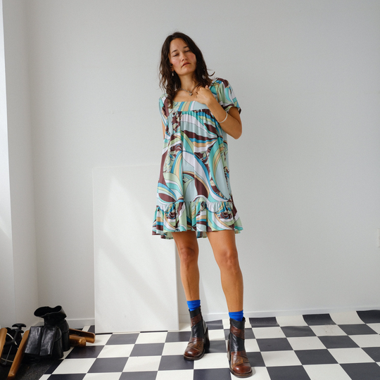 Y2K Pastel Hibiscus Print Mini Dress
