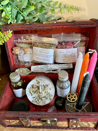 Witches Starter Kit Chest Of Supplies | Gift Set Apocathery Candles Incense Witchcraft Wiccan Pagan Magic Oils Herbs