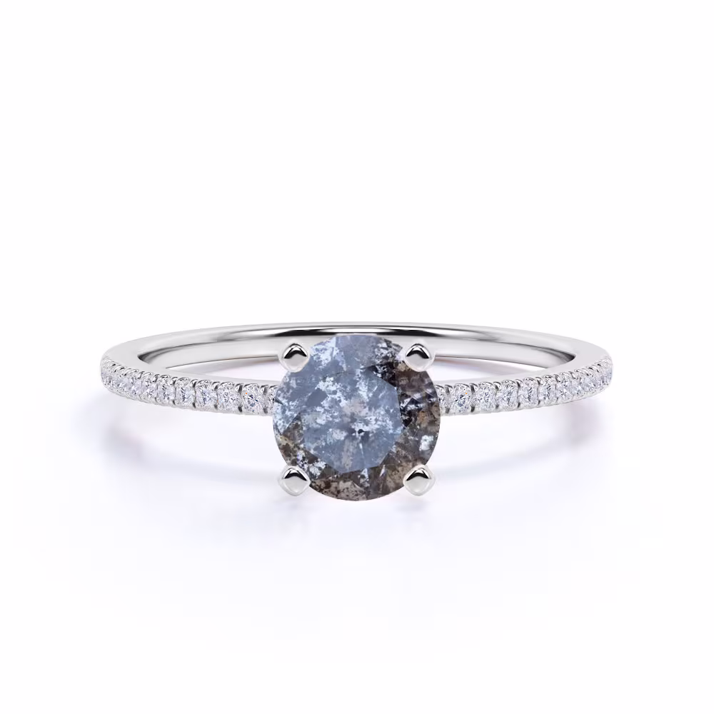 Authentic Salt & Pepper Diamond Ring, Dark Gray Engagement Natural Grey Ring For Women