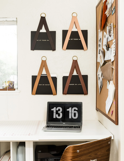 Leather Hanging File Storage Organizer Wall Hung Magazine Rack Holder For Organization Office Decor Strap Mail Mount