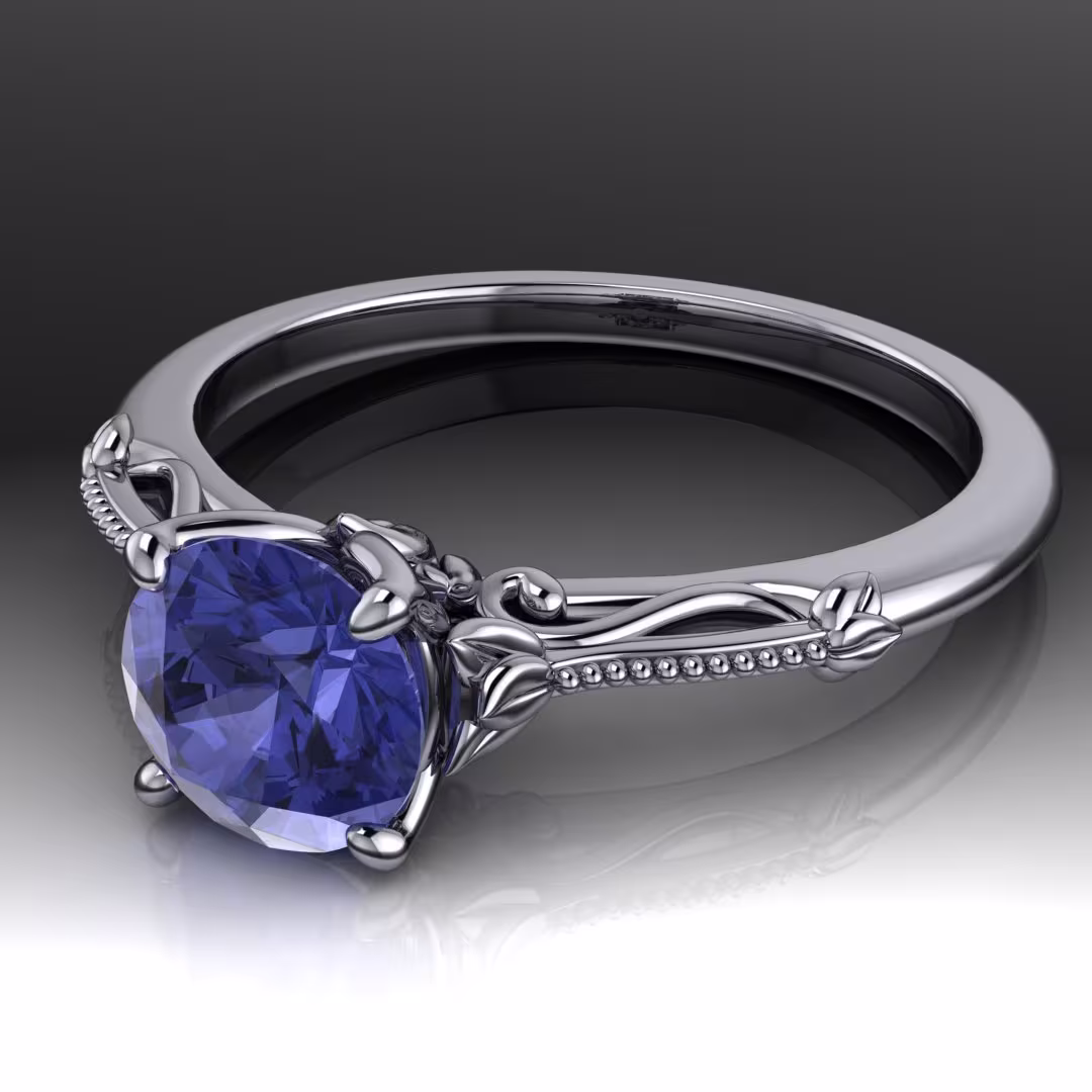 Enchanted Vervain Engagement Ring/Floral Solitaire Set With Tanzanite