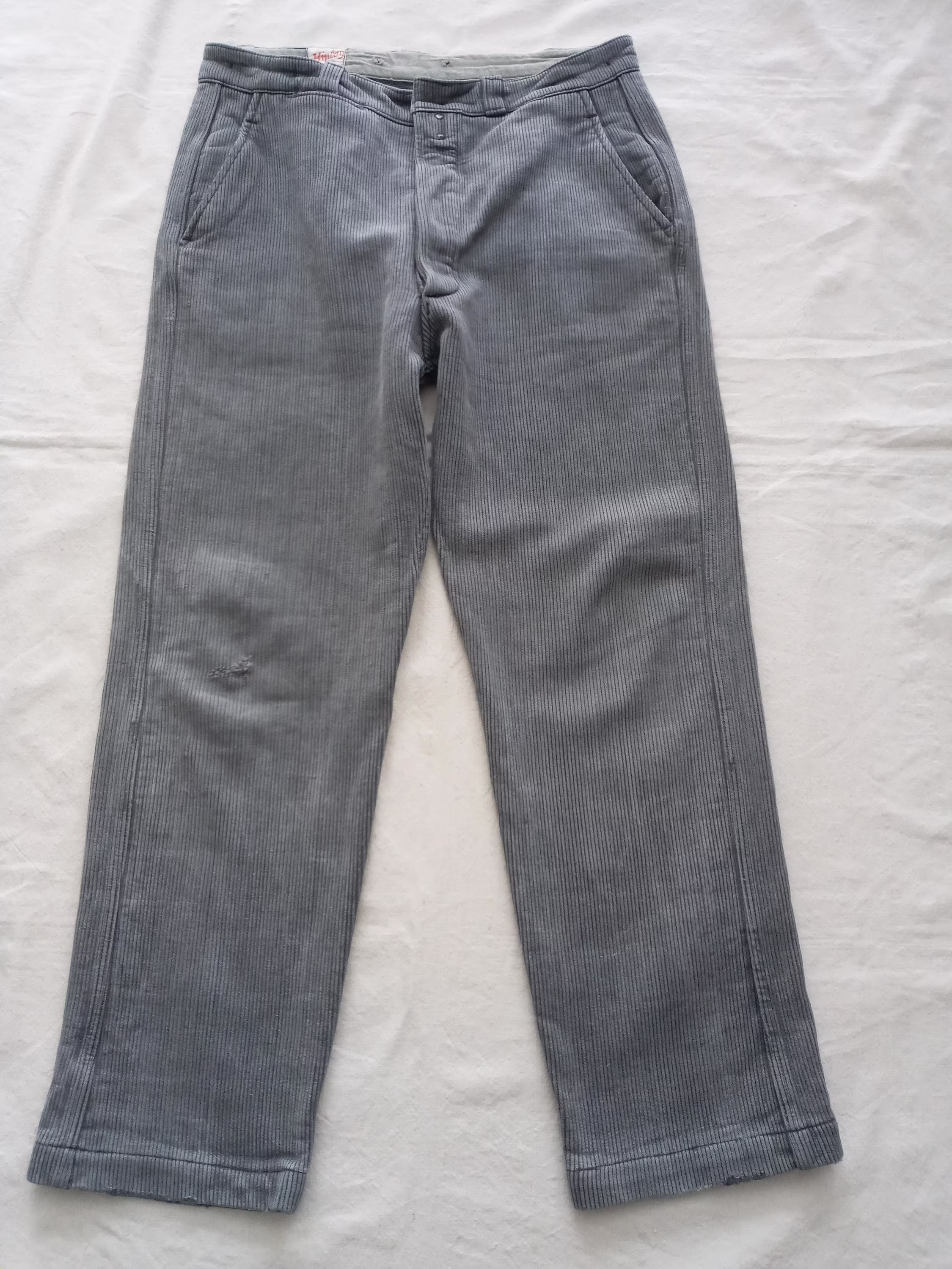 Vintage French Chore Pants Striped Coutil Piqué Cord Workwear 1950S 50S Grey Cotton Whipcord Work Trousers Salt & Pepper