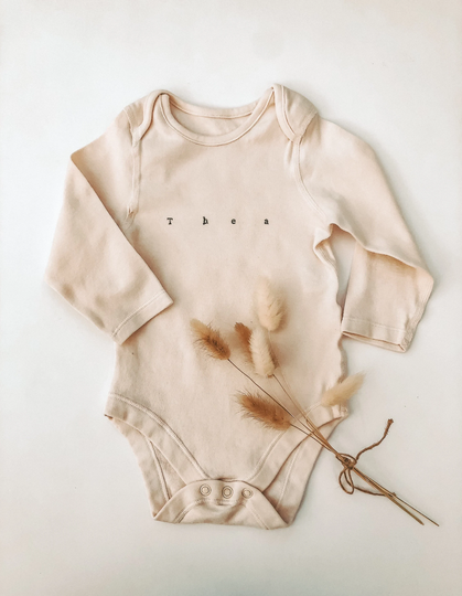 Organic Personalised Cotton Name Long Sleeve Baby Grow ~ Personalized Hand Dyed Eco Newborn New Arrival Gift Babygrow Sleepsuit Bodysuit