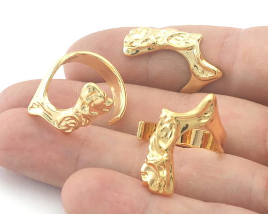 Organic Statement Adjustable Ring Shiny Gold Plated Brass | 7 - 9Us Inner Size Oz4333
