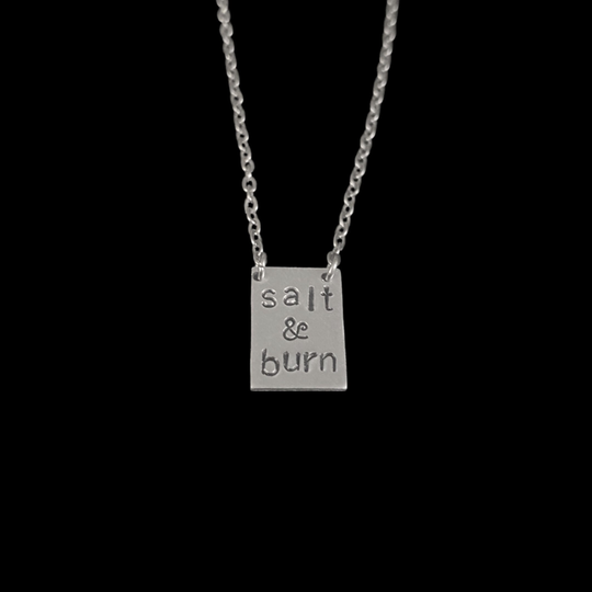 Salt & Burn Necklace // Supernatural Metal Stamped Hand Handmade Aluminum Silver Winchester