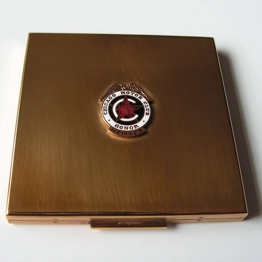 Vintage 1940's Elgin Powder Compact Chicago Motor Club Emblem Honor Member Automobilia Vehicle Glamour Pin-Up Advertising Make-Up Vanity