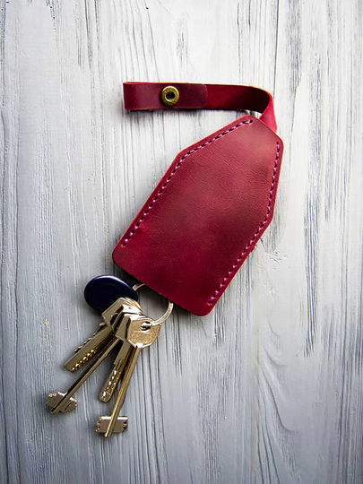 Red Leather Slim Key Organizer With Pull Strap, Handmade Pocket Case, Purse Pouch, Personalized Wallet Holder