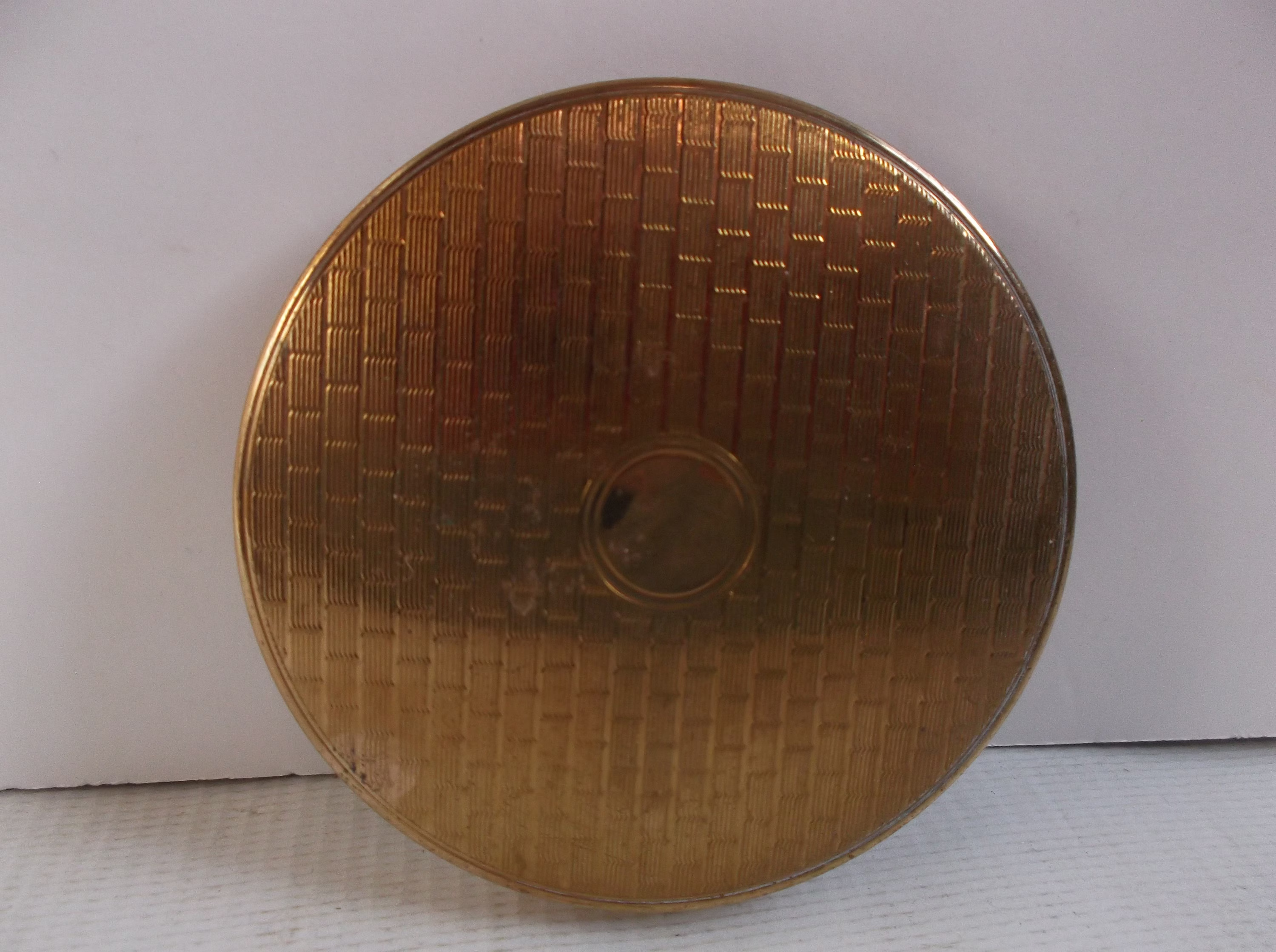 Vintage 1940S Brass Compact Mcm Mirrored Round Powder