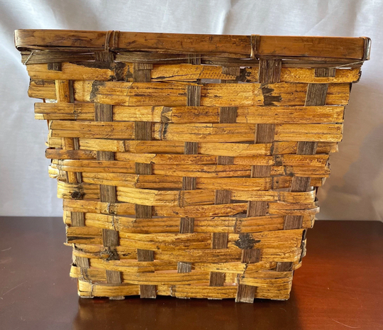 Wicker Rattan Woven Planter Basket Cachepot With Plastic Lining, Vintage