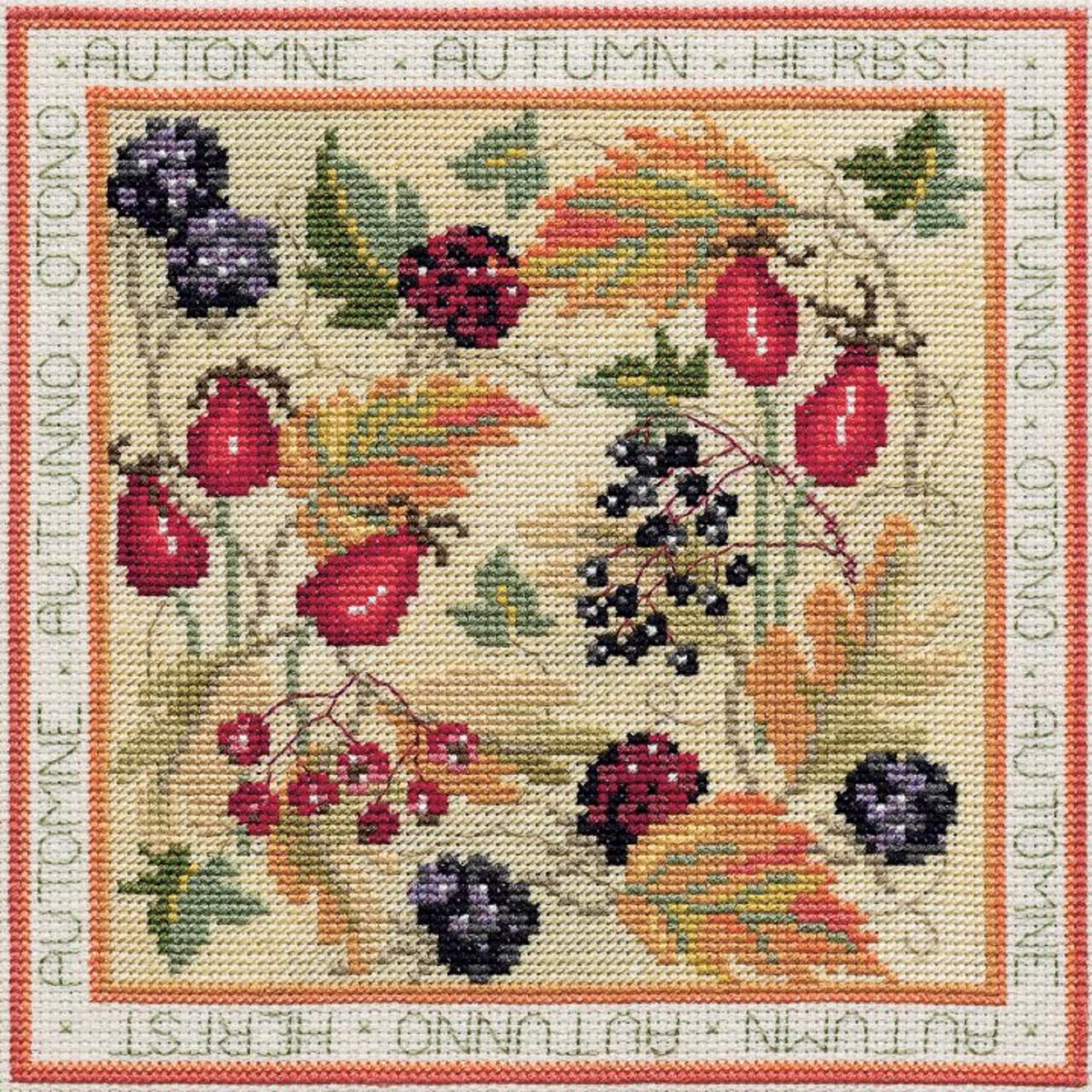 Bothy Threads Cross Stitch Kit, Four Seasons - Autumn Fall, Sewing Needlework Embroidery Gift, Christmas