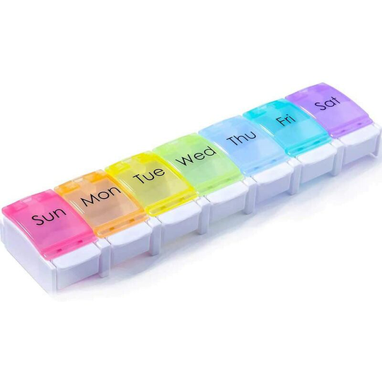 Pill Boxes Portable Storage Box 7 Days Weekly Organizer to Hold Vitamins, Cod Liver Oil, Supplements and Medicines for Travel Work