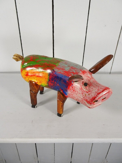 Large Multi Coloured Pig 15 X 9 25cm