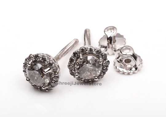 Salt & Pepper Diamond Earring Studs | Minimalist Stud Round Brilliant Cut Pair J0079