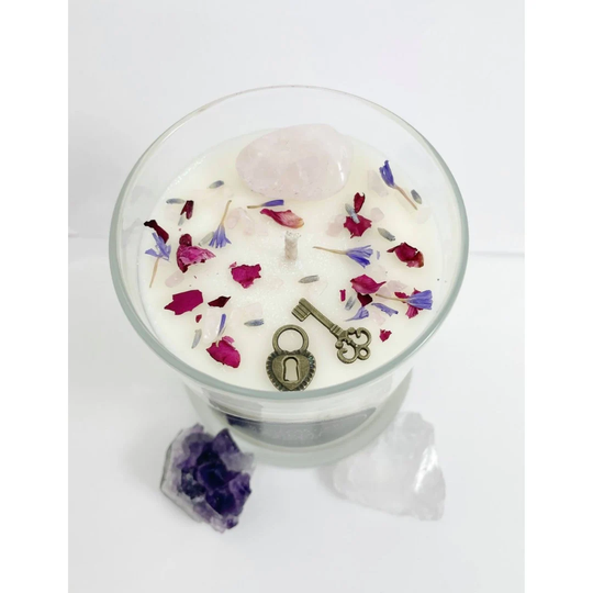 Love Manifestation - Attraction Candle Citrus Scents Crystal Zen Spiritual Stones Herb -100% Natural Soy Wax -Intent