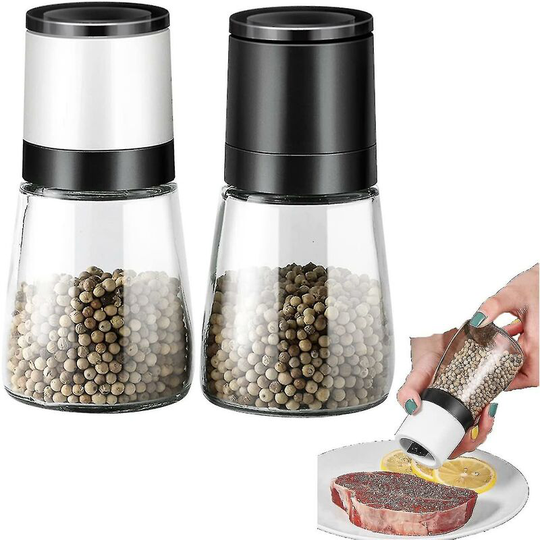 Salt and pepper mill set of 2 spice mills, with adjustable ceramic grinding wheel, manual glass pepper mill,