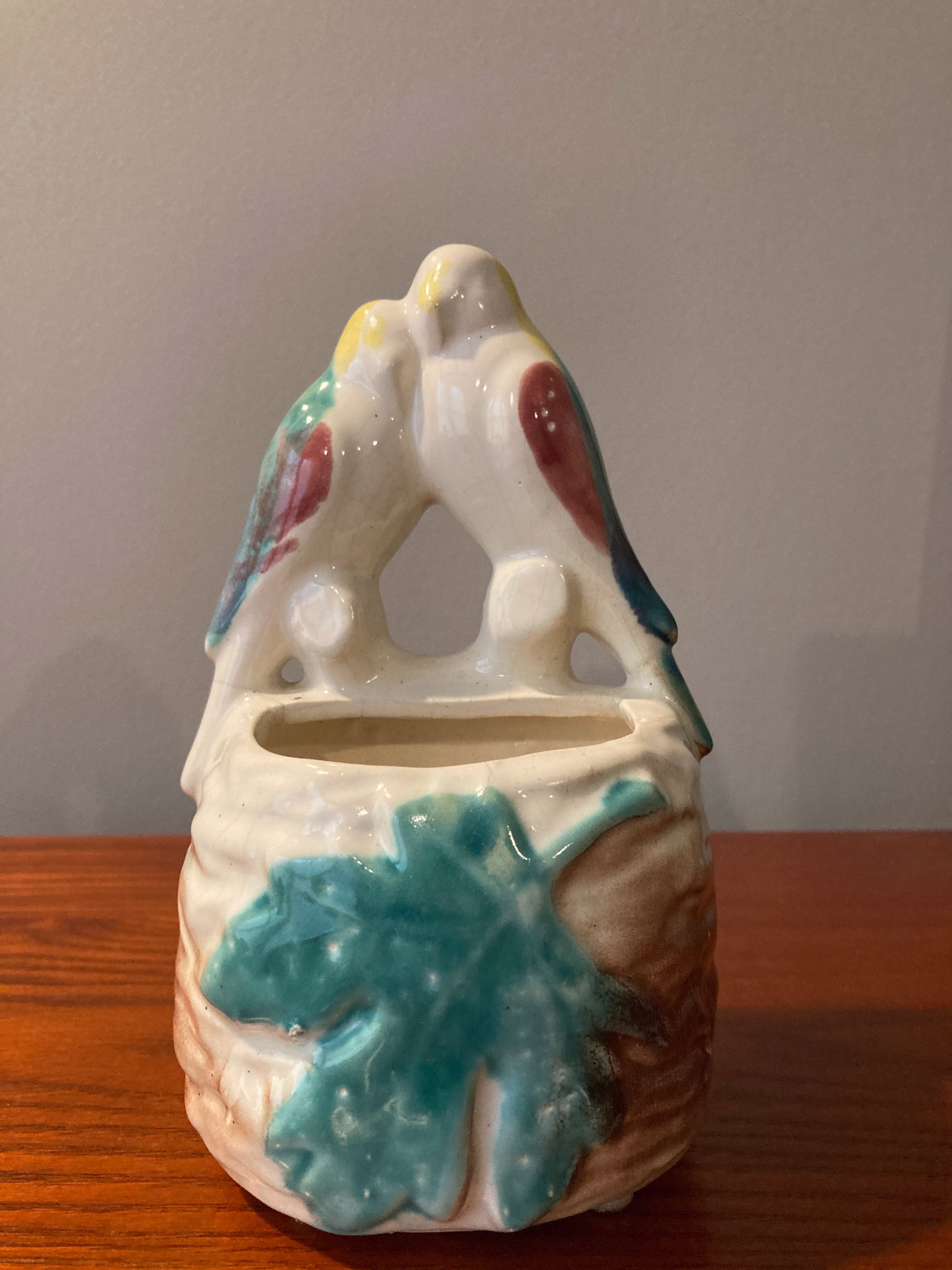 Vintage Love Birds Pottery Planter Wall Pocket