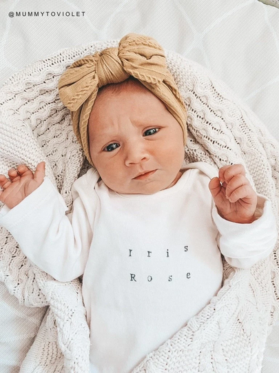 Organic Personalised Cotton Name Long Sleeve Baby Grow ~ Personalized Gots Eco Newborn Pregnancy Announcement Babygrow Bodysuit