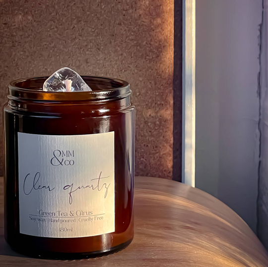 Clear Quartz Crystal Infused Soy Candle