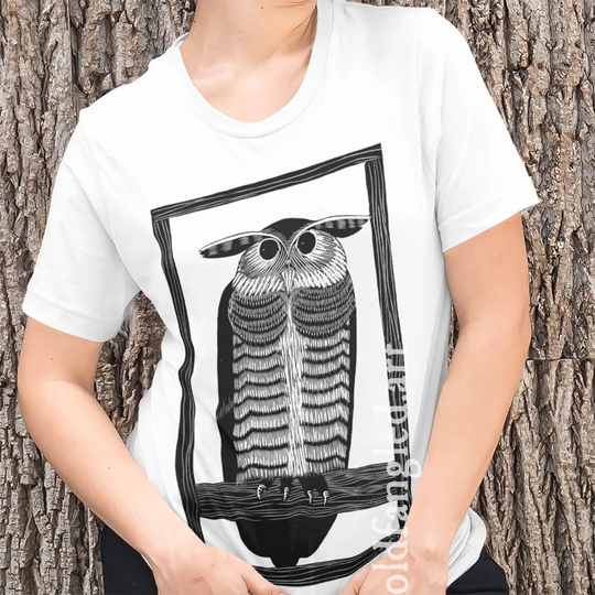 Horned Owl | 1915 - Unisex Organic T-Shirt, Vintage Style Art T-Shirt