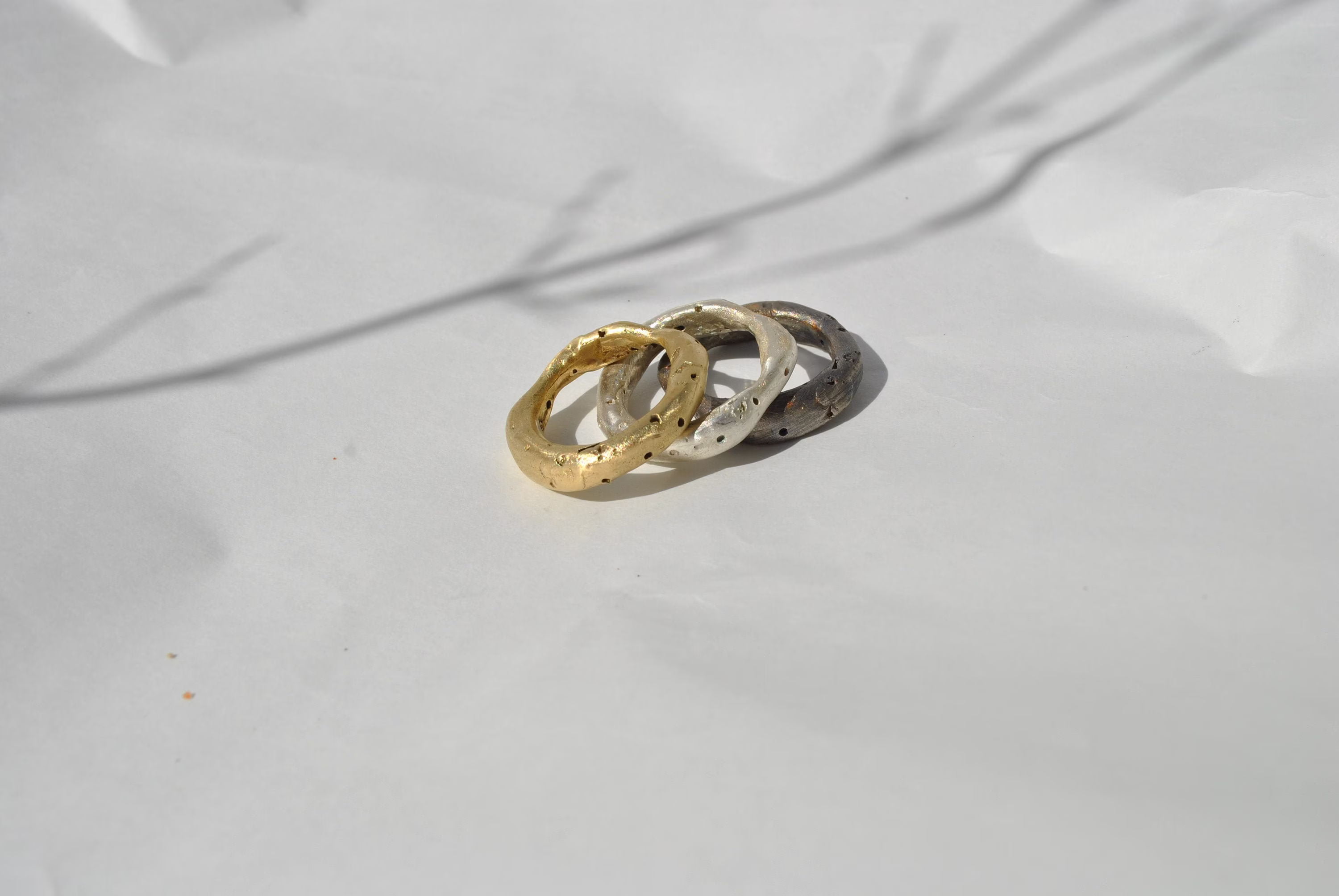 Organic Silver Ring | Pack Of Three, Reticulated Stacking Ring, Textured Bronze Ring, Organic Band
