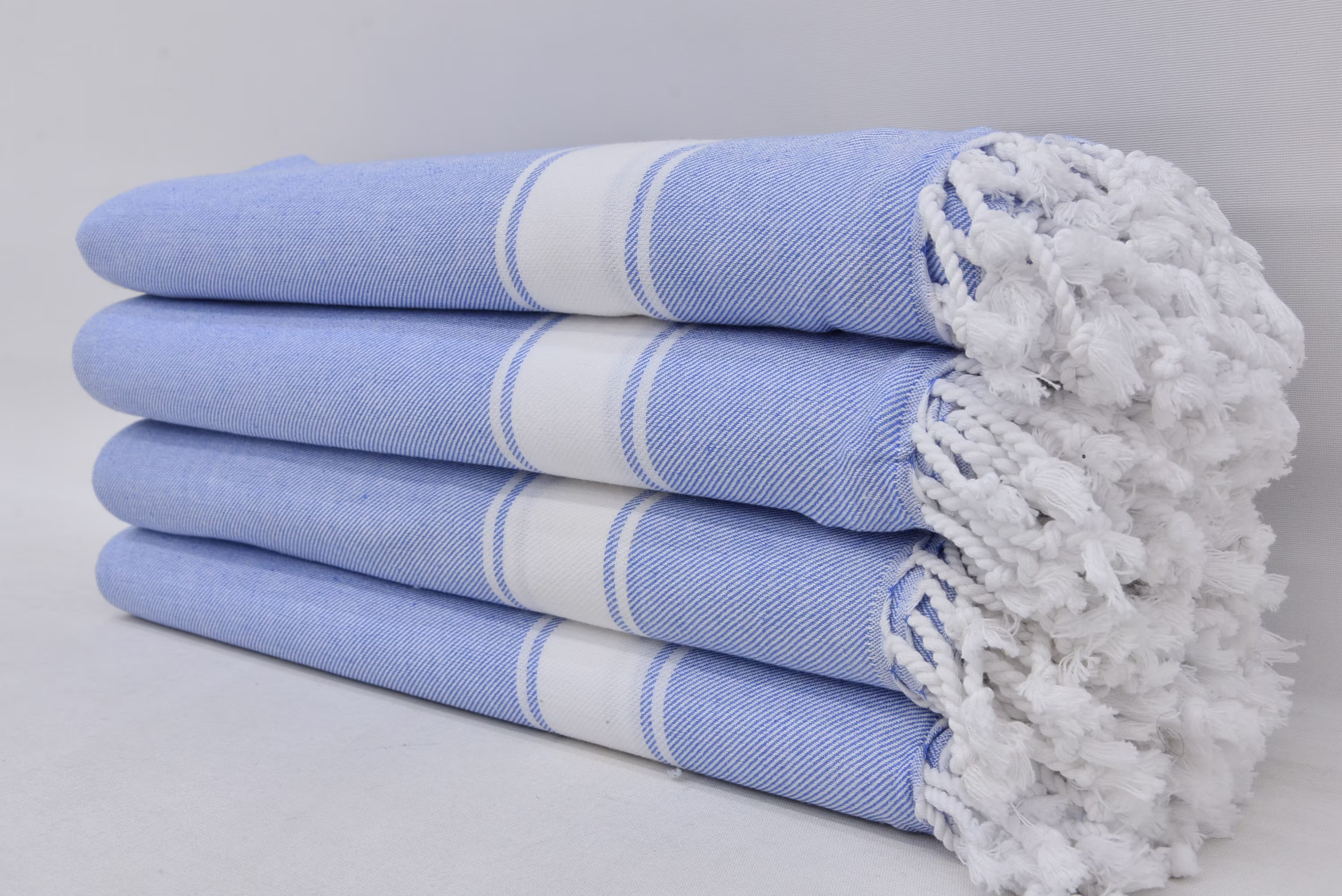 Peshtemal Towel, Organic Cotton Wedding Gift Turkish Bath Blue White Bordered 40"x66