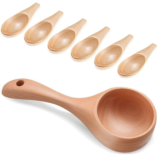 Briday - 7 Pieces Bath Salt Scoop Mini Salt Scoop Set Wooden Ladle Spoon Multipurpose Wood Salt Scoop Spoon Ladle Tablespoons Wooden Kitchen Ladle