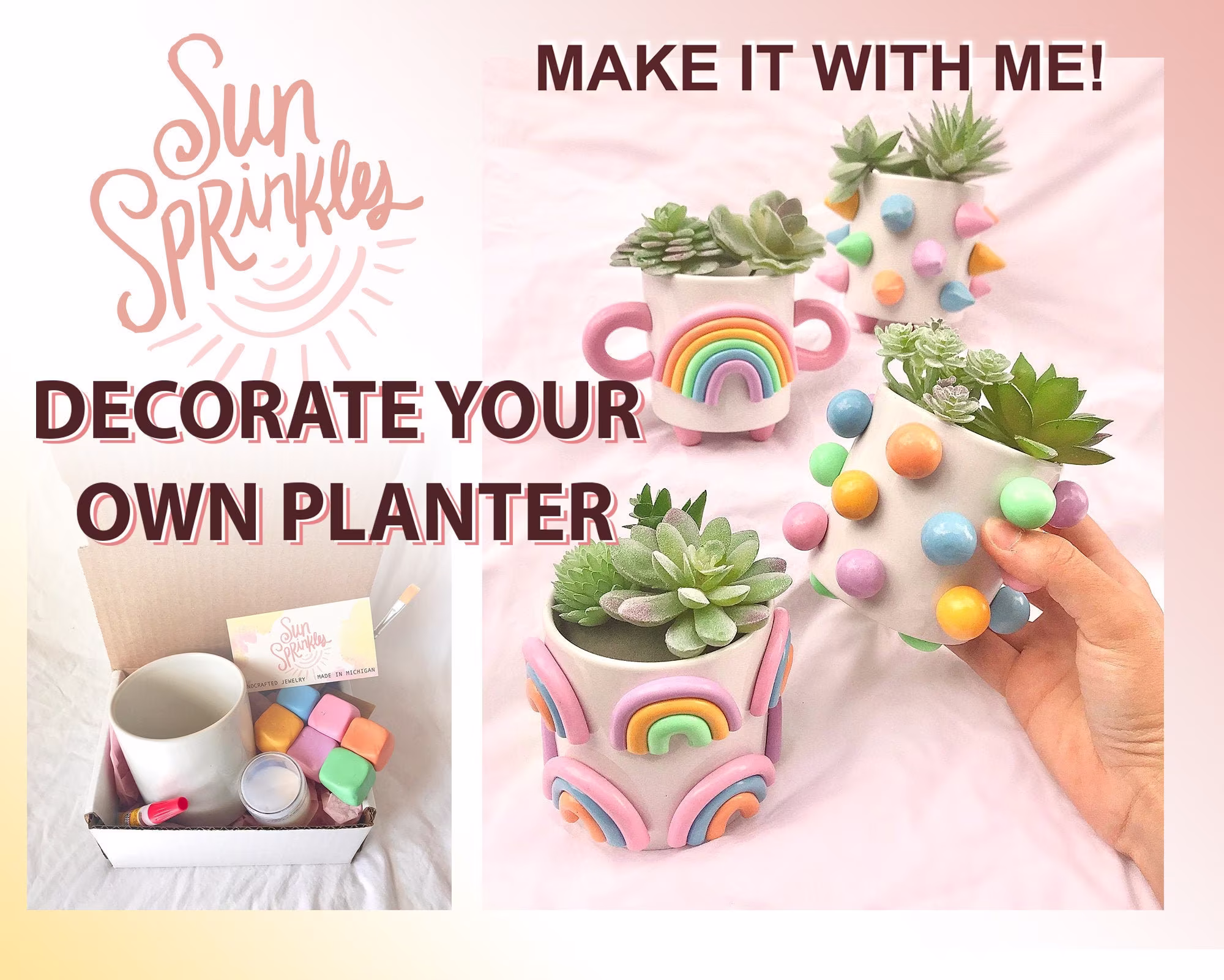 Diy Polymer Clay Decorated Planter Kit/ Home Decor/ Crafting Easy Craft Project/ Hobby Box/ Party/ Make Your Own Planter Pot
