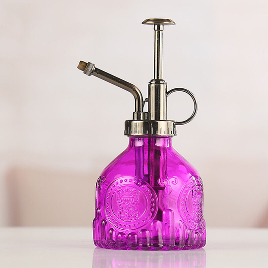 Plant Glass Watering Can High Watering Can Retro High Atomizing Nozzle Sealed Leak Proof for Garden Plants Flowers, Purple