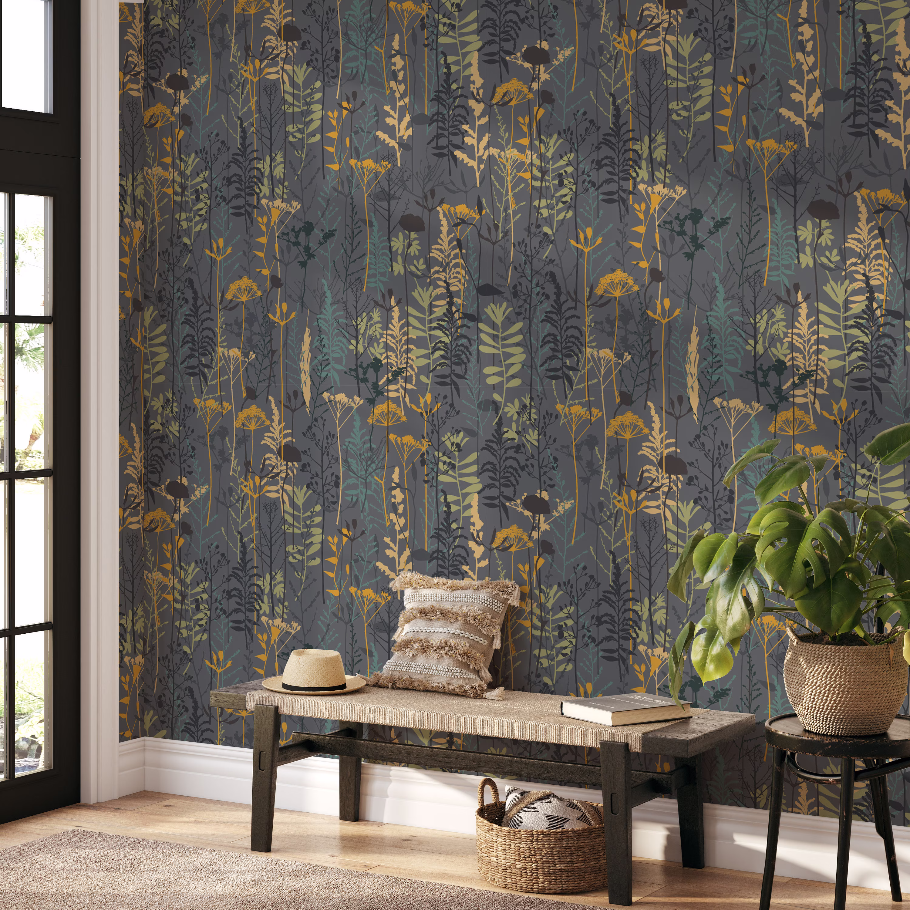 Wild Flowers Wallpaper, Removable Self Adhesive Pasted Mural, Temporary, Feature Wall