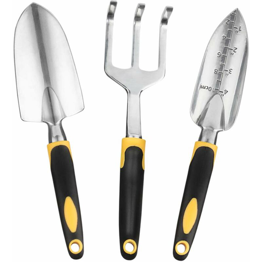 3 Piece Garden Tool Set - Non-Slip Soft Rubber Gardening Kit - Storage Bag & Pruning Shears, Gloves, Rake, Shovel & Trowel - Garden Planting Kit