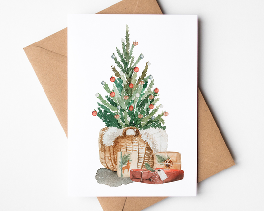 Christmas Card | Christmas Tree Card Watercolour Cards Seasonal Seasons Greetings Xmas