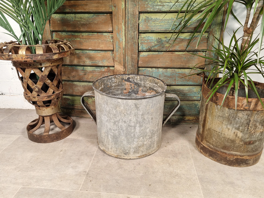Vintage French European Galvanised Zinc Wash Tub Bucket Pot Garden Planter