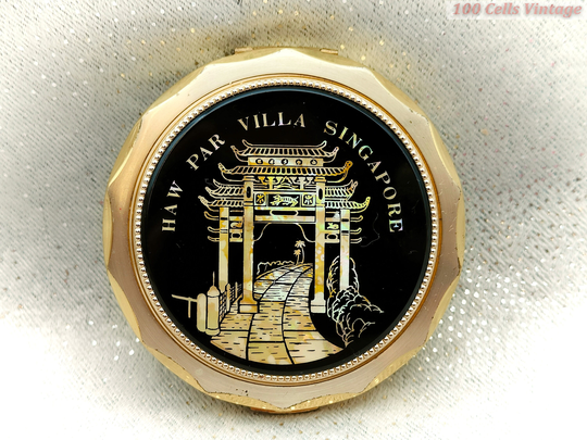 Haw Par Villa Singapore Souvenir-Vintage Ladies Powder Compact -8cm