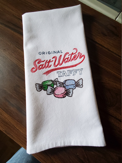 Salt Water Taffy Embroidered Tea Towel
