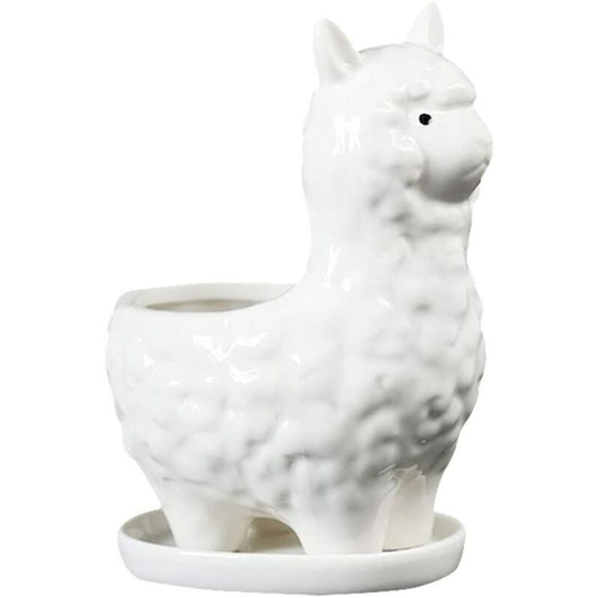 Alpaca Flower Pot Creative Succulent Planter Pots Cute Animal Flowerpot Plants Containers with Drainage and Tray (White)