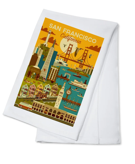 Tea Towel, Apron San Francisco, California, Geometric, Lantern Press Artwork, Kitchen Cooking, Unisex, Adjustable, Organic Cotton