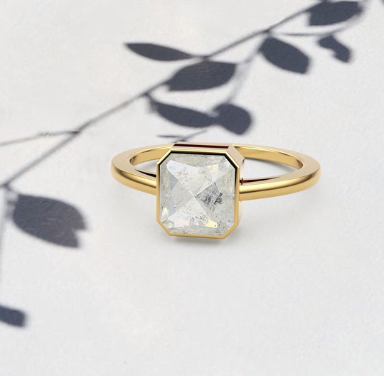 Natural Handmade 1.07 Carat Emerald Shape Diamond, Salt & Pepper in 14K White, Yellow & Rose Gold Engagement Ring