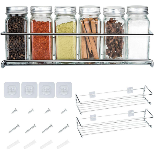 Metal spice racks - set of 2 - for spices, as a kitchen shelf, cupboard insert, organizer, bathroom shelf, decoration, etc. - perfect for our spice