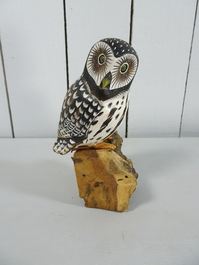 Handcrafted Owl On Wood 16 X 9.5 7.5cm