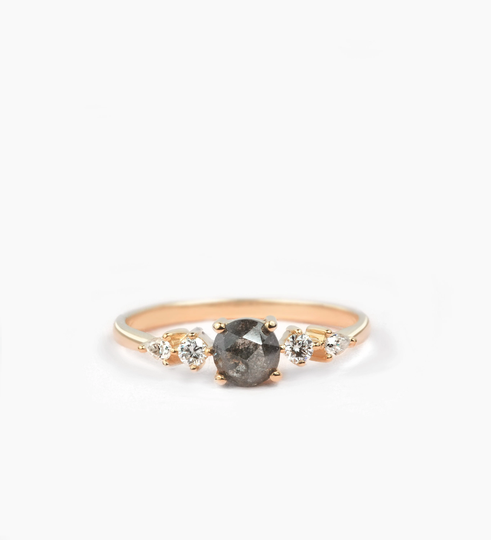 Salt & Pepper Diamond Engagement RingRose Cut Ring-Salt Ring-Dainty Ring