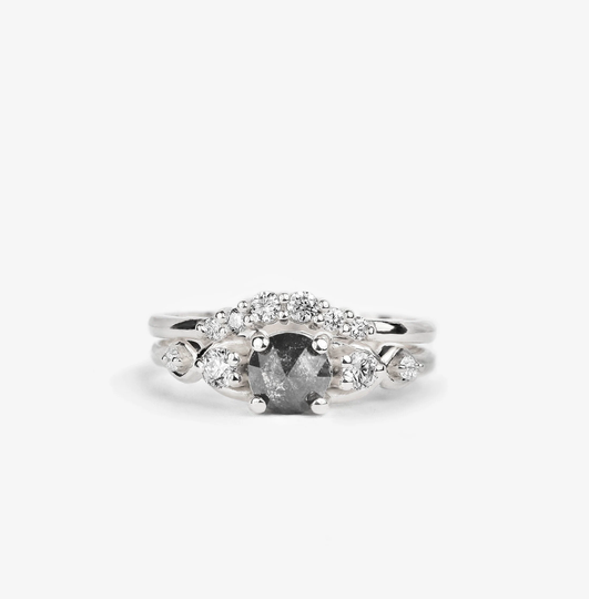 Diamond Engagement Ring, Salt & Pepper Diamond, Unique Raw Diamond Rare Alternative
