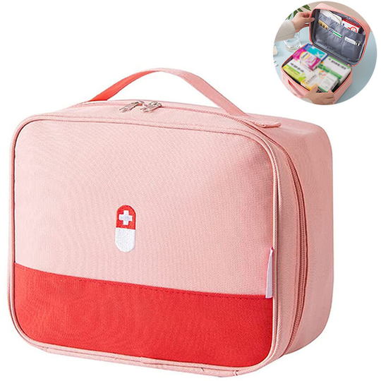 Devenirriche - Zippered First Aid Bag Medication Organizer Emergency Empty Pouch Carrier with Oxford Cloth Travel Medicine Pill Case with Handle