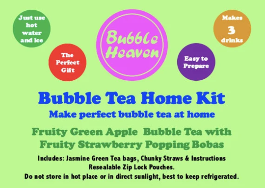 Fruity Green Apple Bubble Tea With Strawberry Popping Bobas