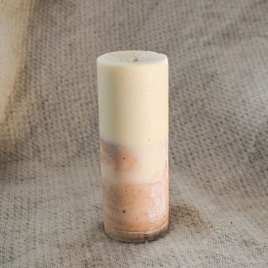Freya Pillar Candle/Handmade Natural With Rose Geranium & Pink Clay