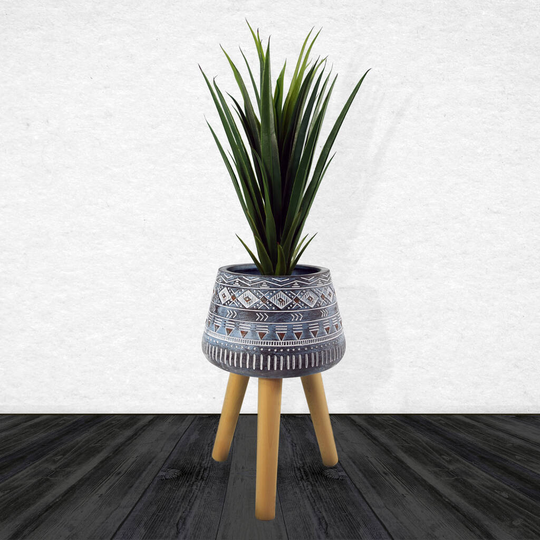Large Blue Composite Planter With Stand