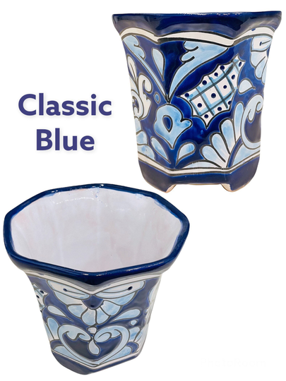 Small Classic Talavera Blue Or Black Octagonal Planter Indoor Outdoor Flower Pot