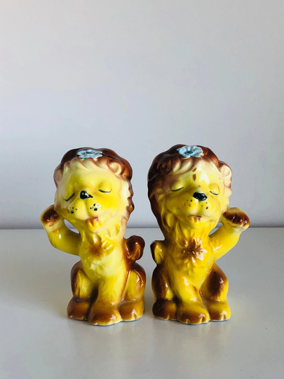 Vintage Lion Salt & Pepper Shakers - Made in Japan Anthropomorphic Lions