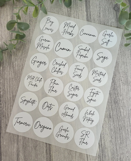 Modern Minimalist Personalises, Customised Herb & Spice Jar Labels - Kitchen Organisation, Storage Labels, Round, Jars, Pantry